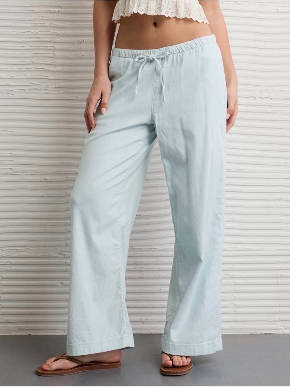 American Eagle Outfitters Light Blue Wide-Leg Drawstring Pants